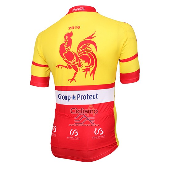 Wallonie Bruxelles Ropa Ciclismo Culotte Corto 2016 Hombre Mangas Cortas AMarillo y Rojo